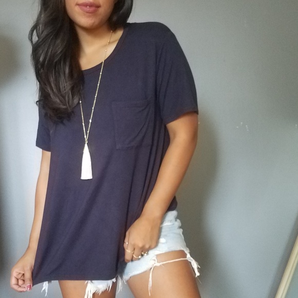 NOT SO BASIC NAVY BLUE TEE SHIRT TOP - Picture 3 of 6